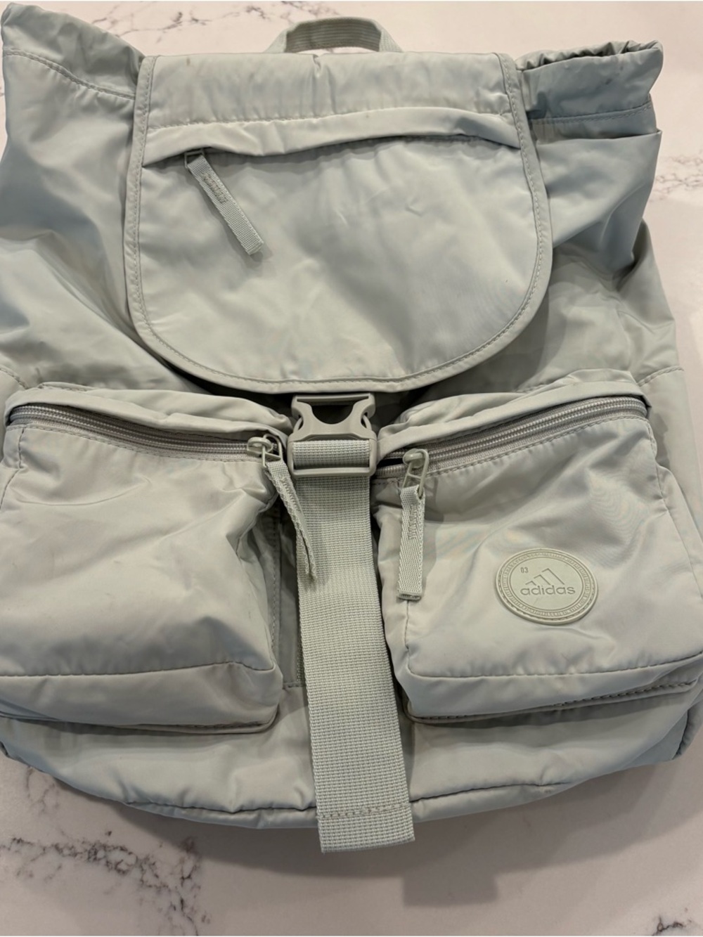 adidas Sage Green Nylon Drawstring Cinch Backpack
